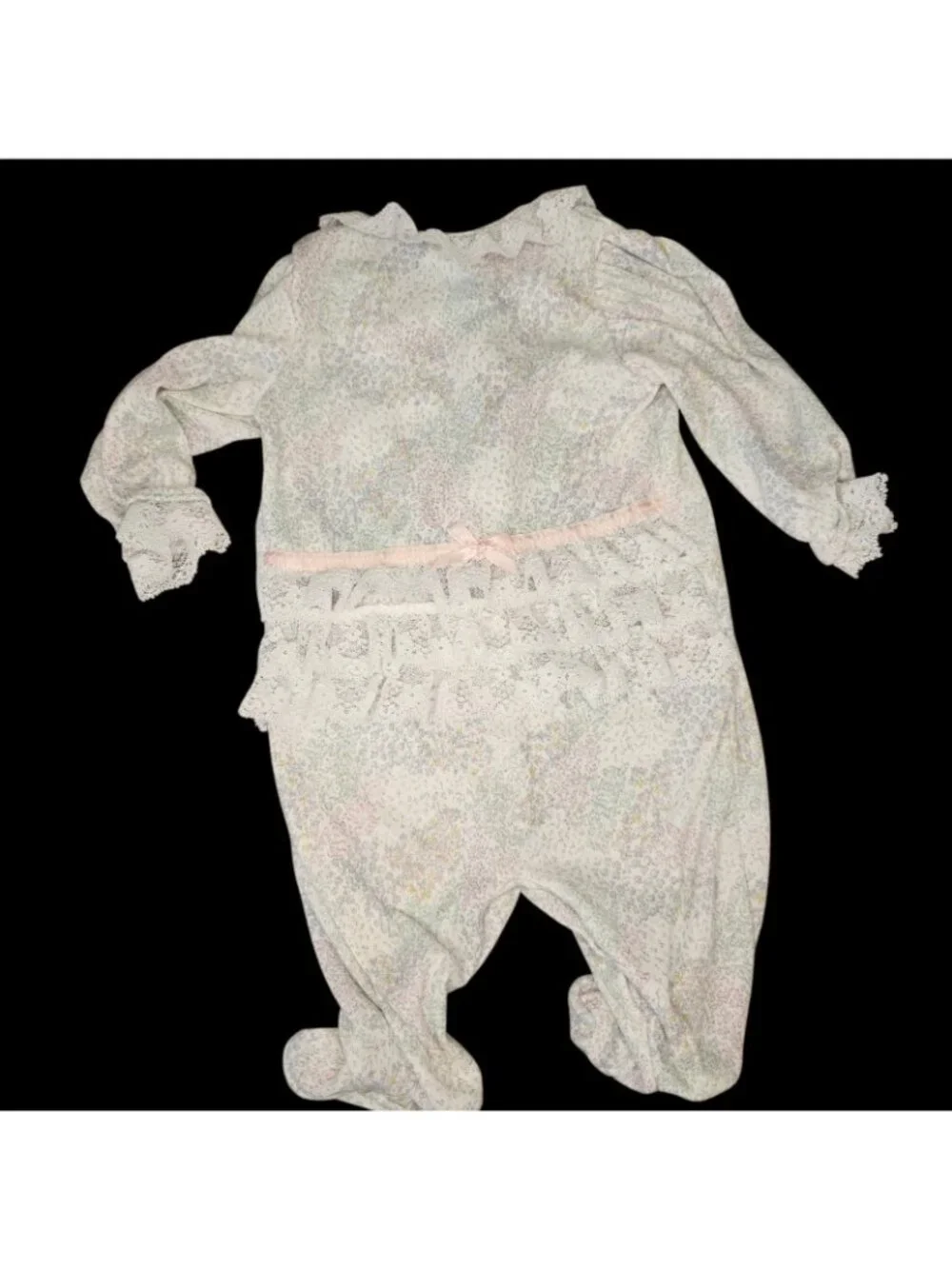 VTG Little Me Baby Girl Floral Footie Pajamas Outfit Sz 3 To 6 M Lace Ruffles
